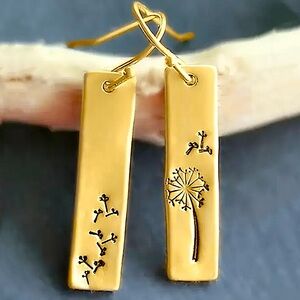 Vintage Dandelion Gold Metal Geometry Square Leaf Dangle Earrings fo…